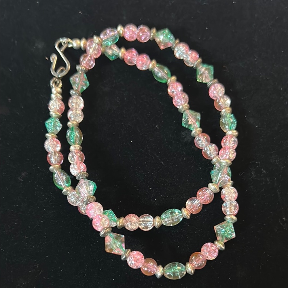 Pink and Green Beaded Necklace